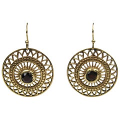Pendants d'oreilles en or 14 carats avec grenats et pierres rouges de style victorien - Antique