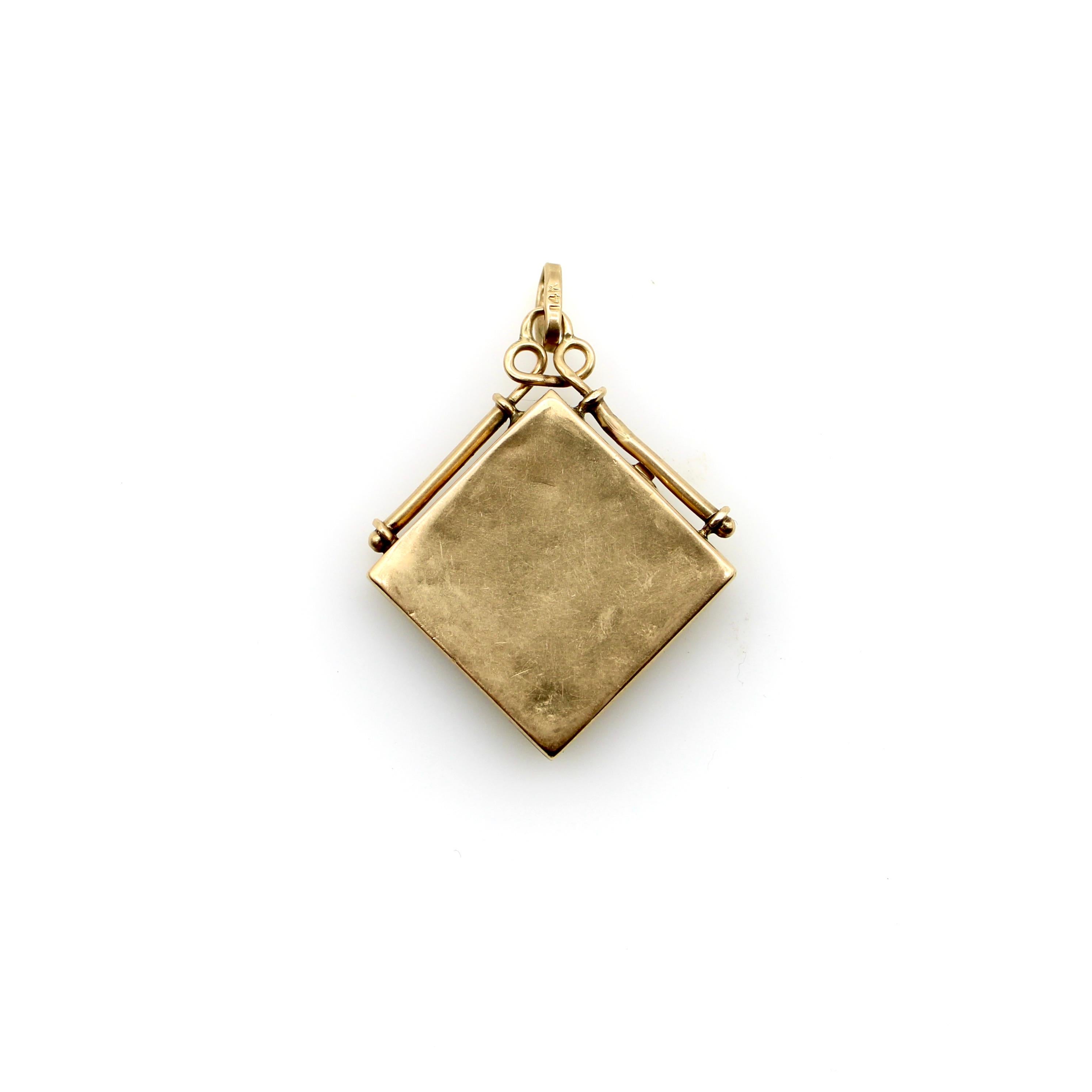 Women's or Men's 14K Gold Victorian Hand Engraved Square Fob Locket