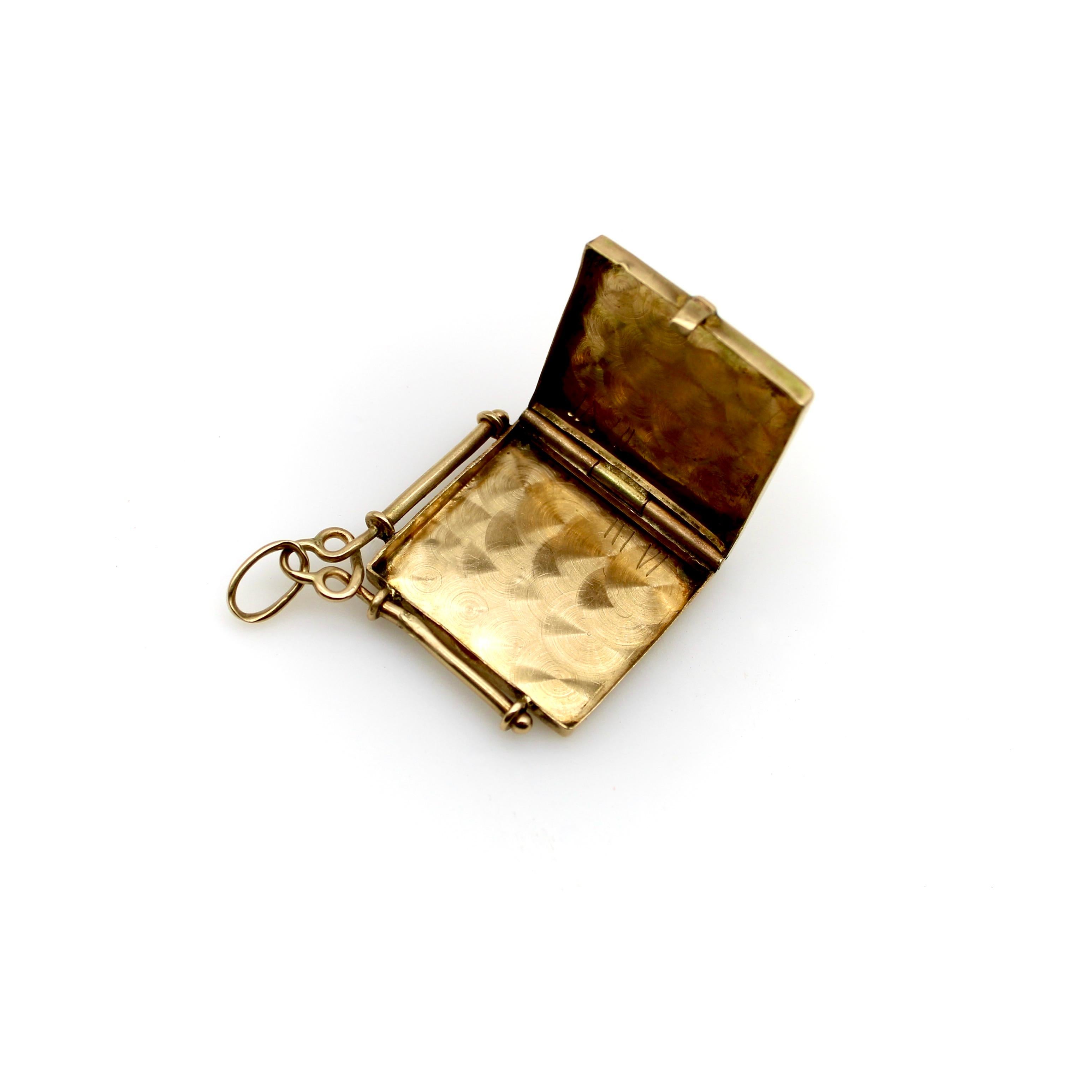 14K Gold Victorian Hand Engraved Square Fob Locket 1