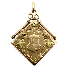 Antique 14K Gold Victorian Hand Engraved Square Fob Locket