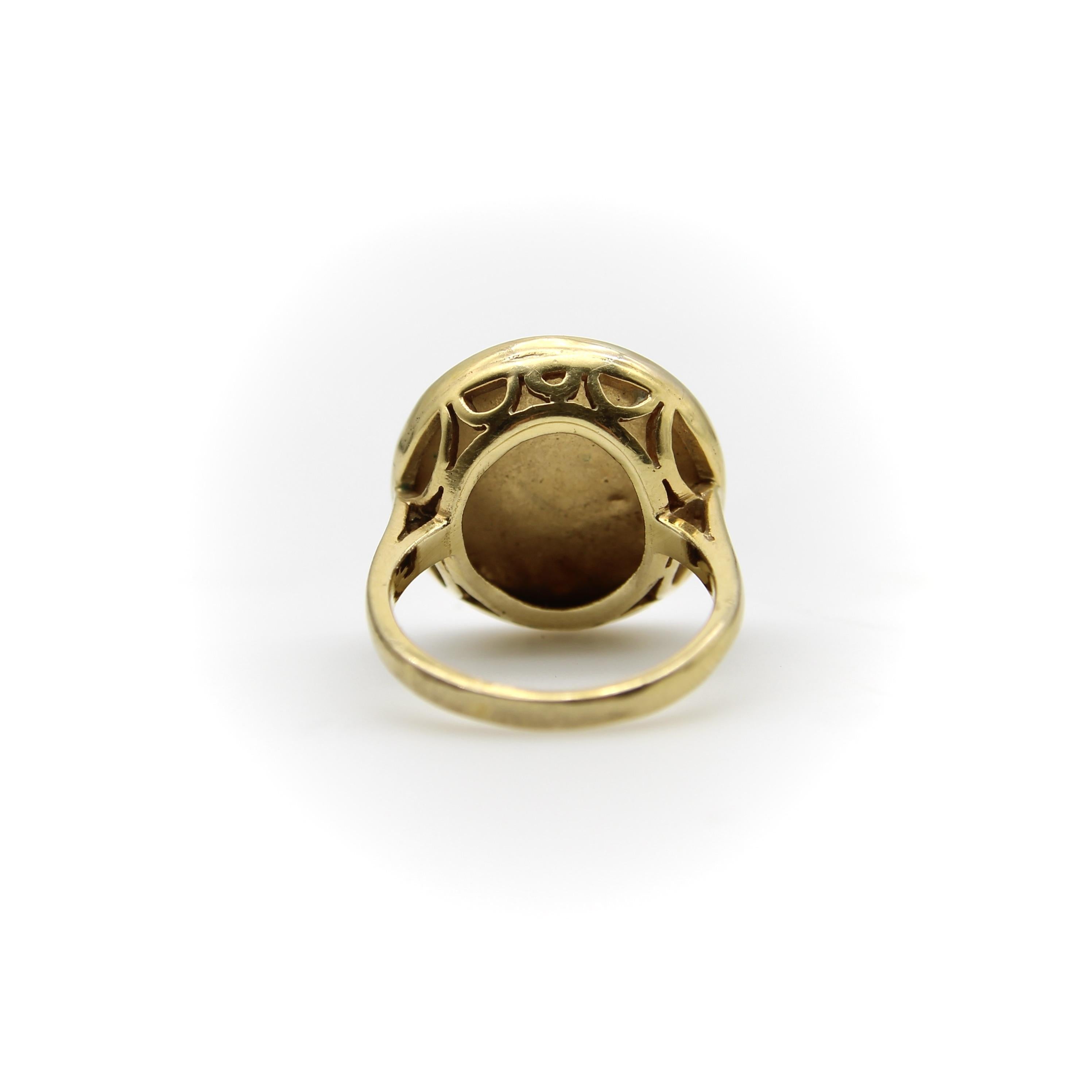 14K Gold Victorian Hand Painted Enamel Winged Cherub Ring For Sale 1