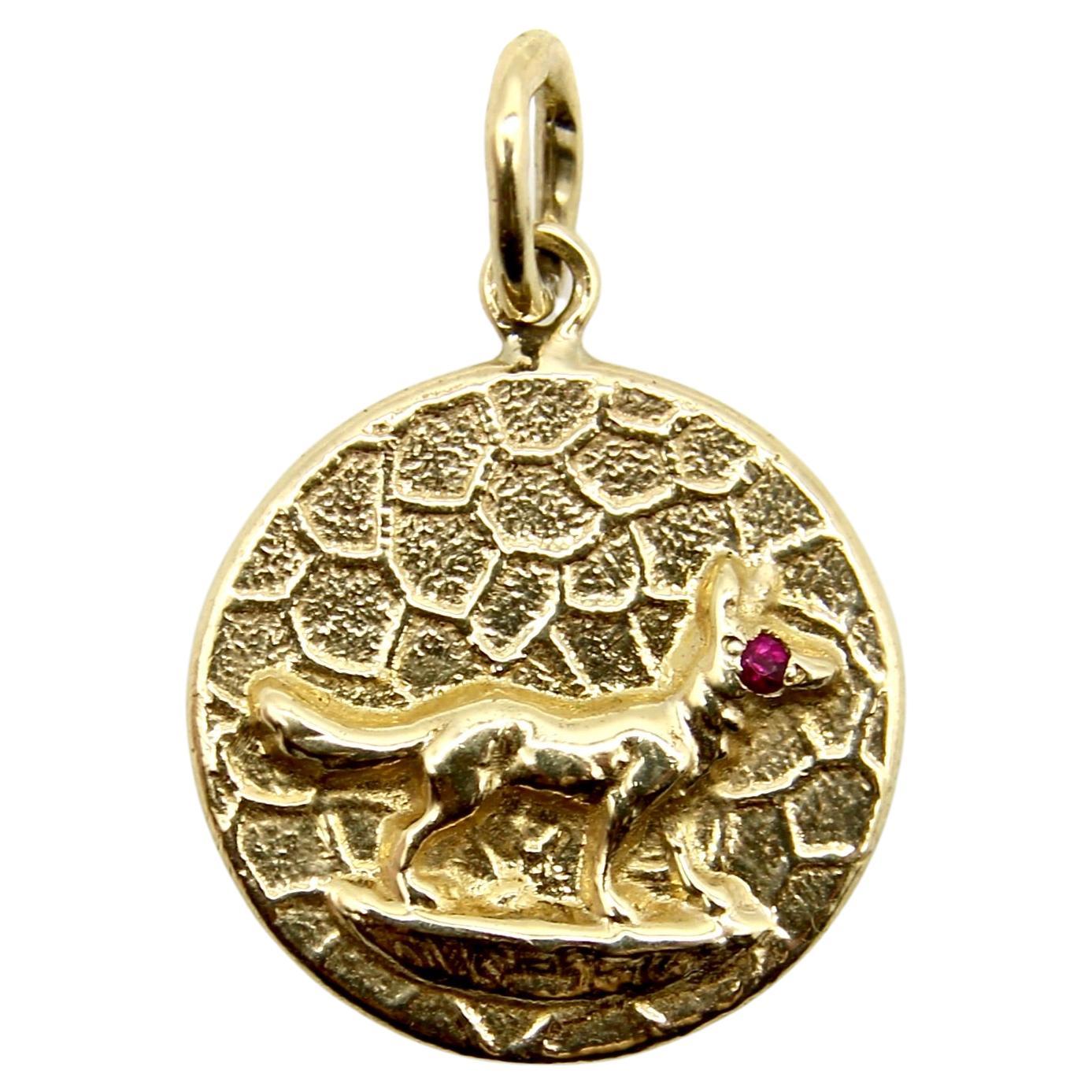 Ciondolo a forma di volpe di ispirazione vittoriana in oro 14K in vendita