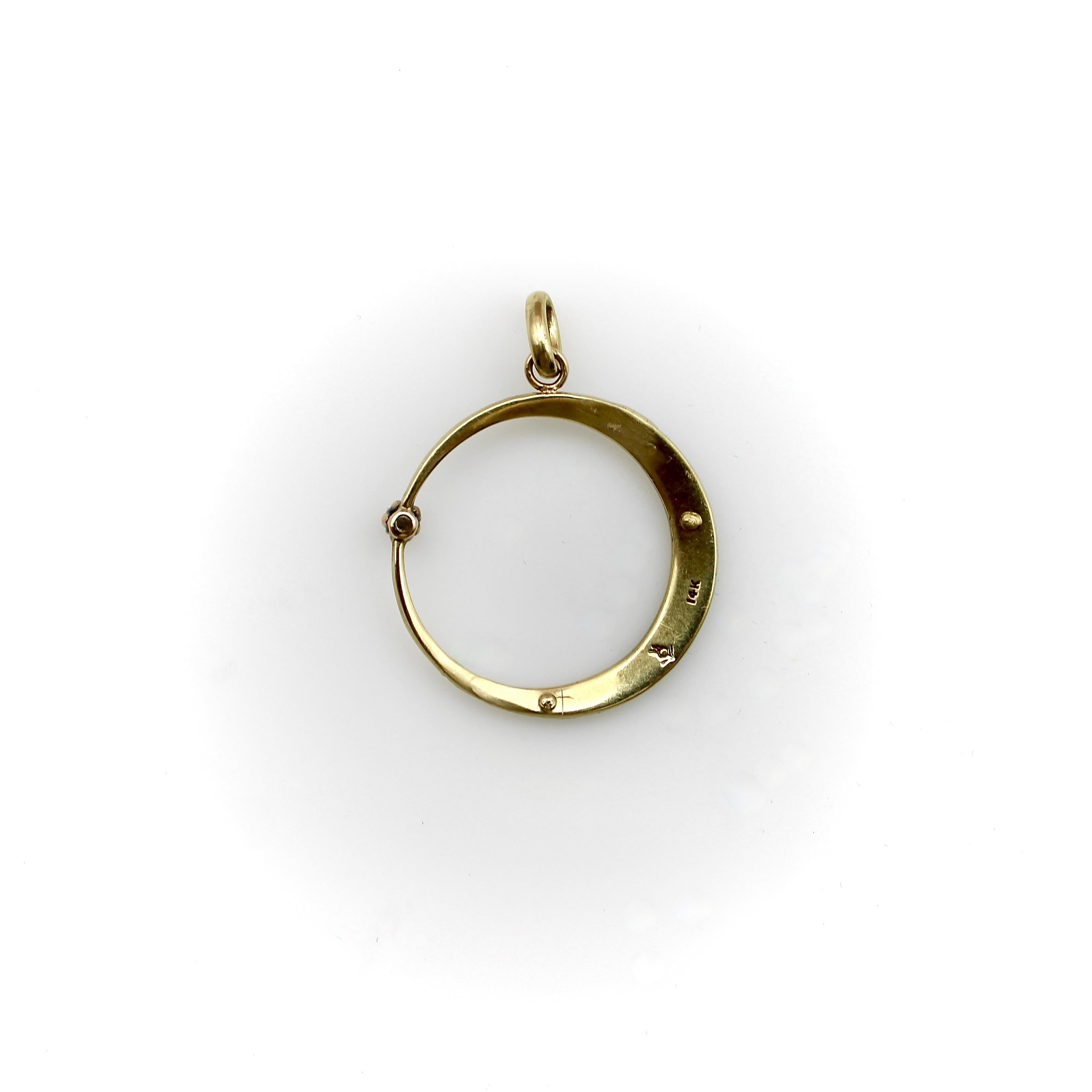 Women's or Men's 14K Gold Victorian Pearl and Diamond Crescent Moon Pendant 