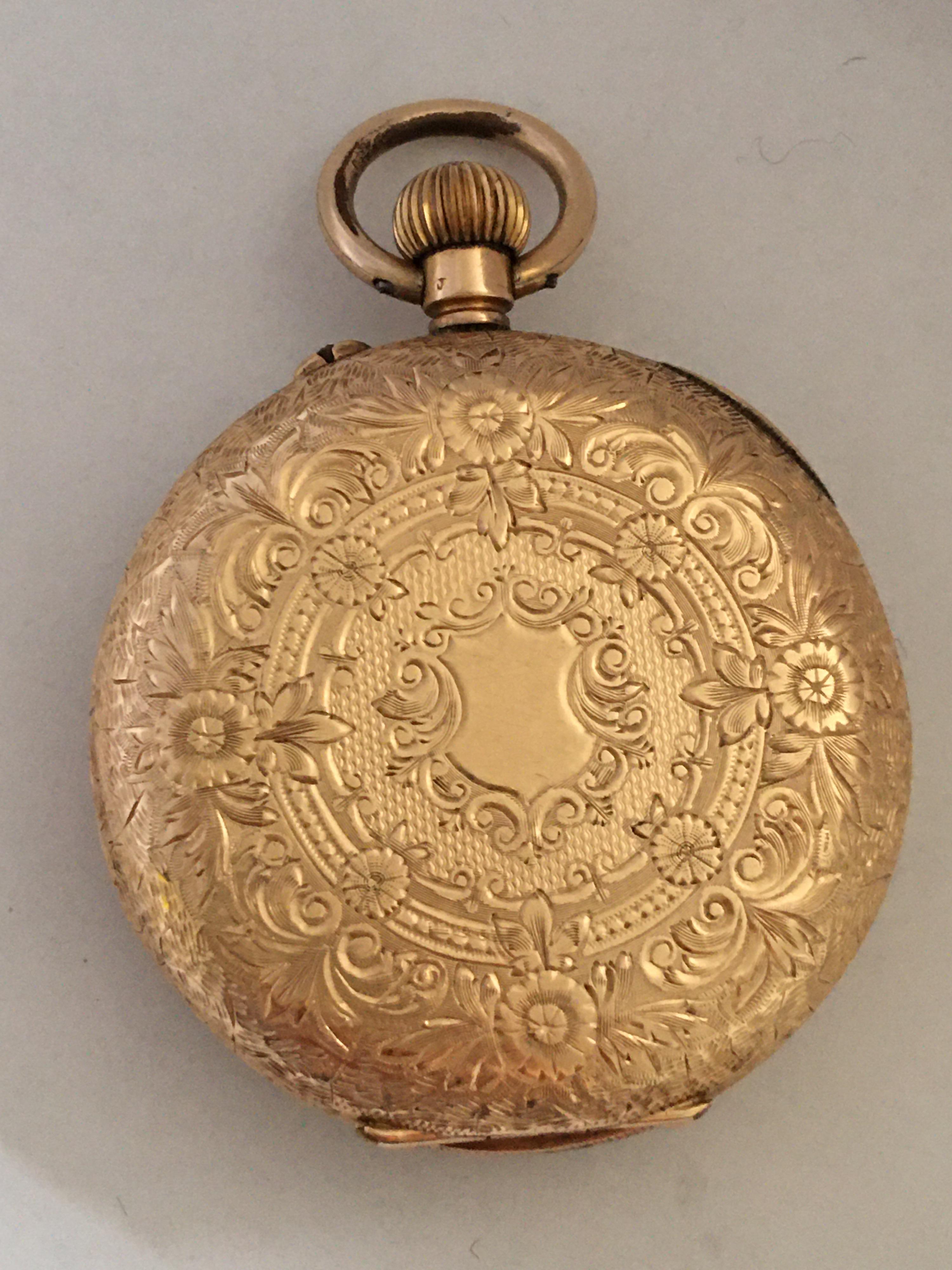 This beautiful antique 38mm diameter mechanical pocket watch is good working condition and is running well. It weigh 43.3 grams. 