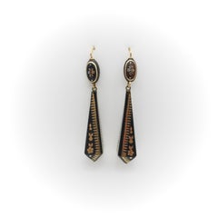 14K Gold Victorian Pique Geometric Dangle Earrings, circa 1880