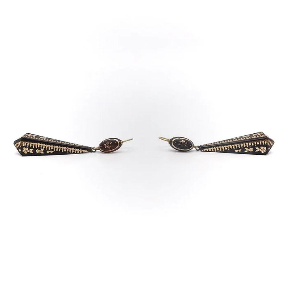 14K Gold Viktorianische Pique Geometrische Ohrringe, um 1880 Damen im Angebot