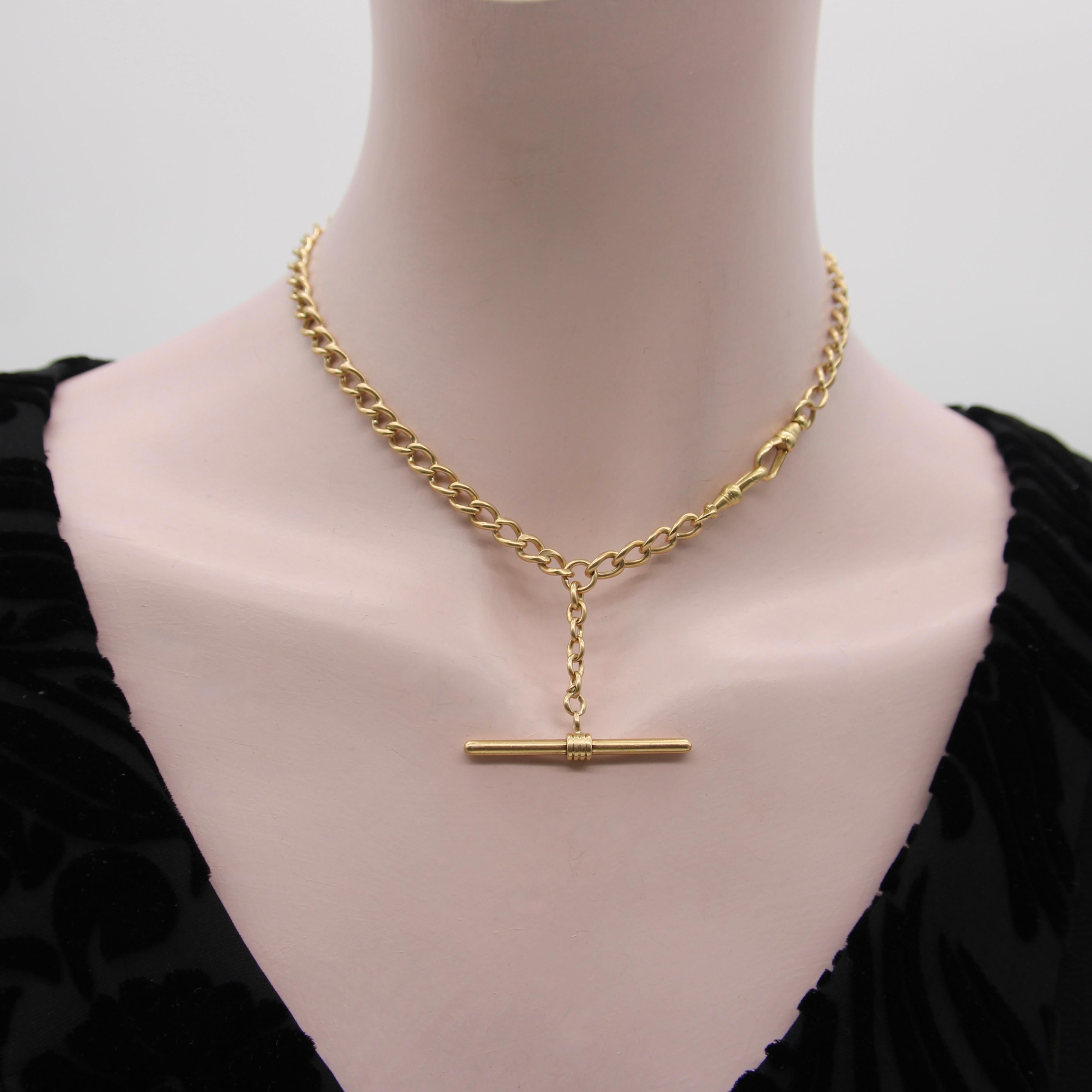 Cadena Victoriana Príncipe Alberto de Oro de 14K con Barra en T y Clips para Perro en venta 3