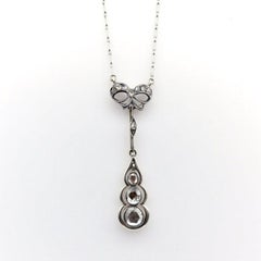 14K Gold Victorian Rose Cut Diamond Drop Necklace with Bow