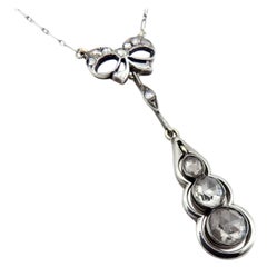 14K Gold Victorian Rose Cut Diamond Drop Necklace with Bow