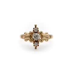 14K Gold Victorian Three-Stone Old Mine Cut Diamond Ring