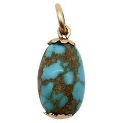 14K Gold Victorian Turquoise Bead with Matrix