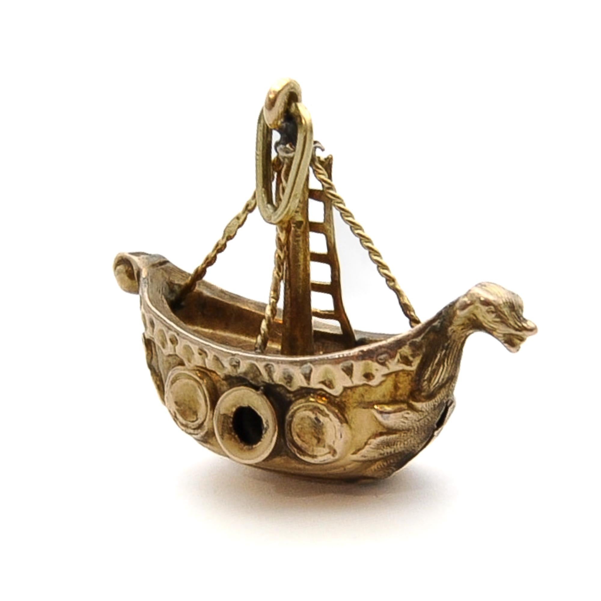 Women's or Men's Mid-Century 14K Gold Viking Ship Charm Pendant