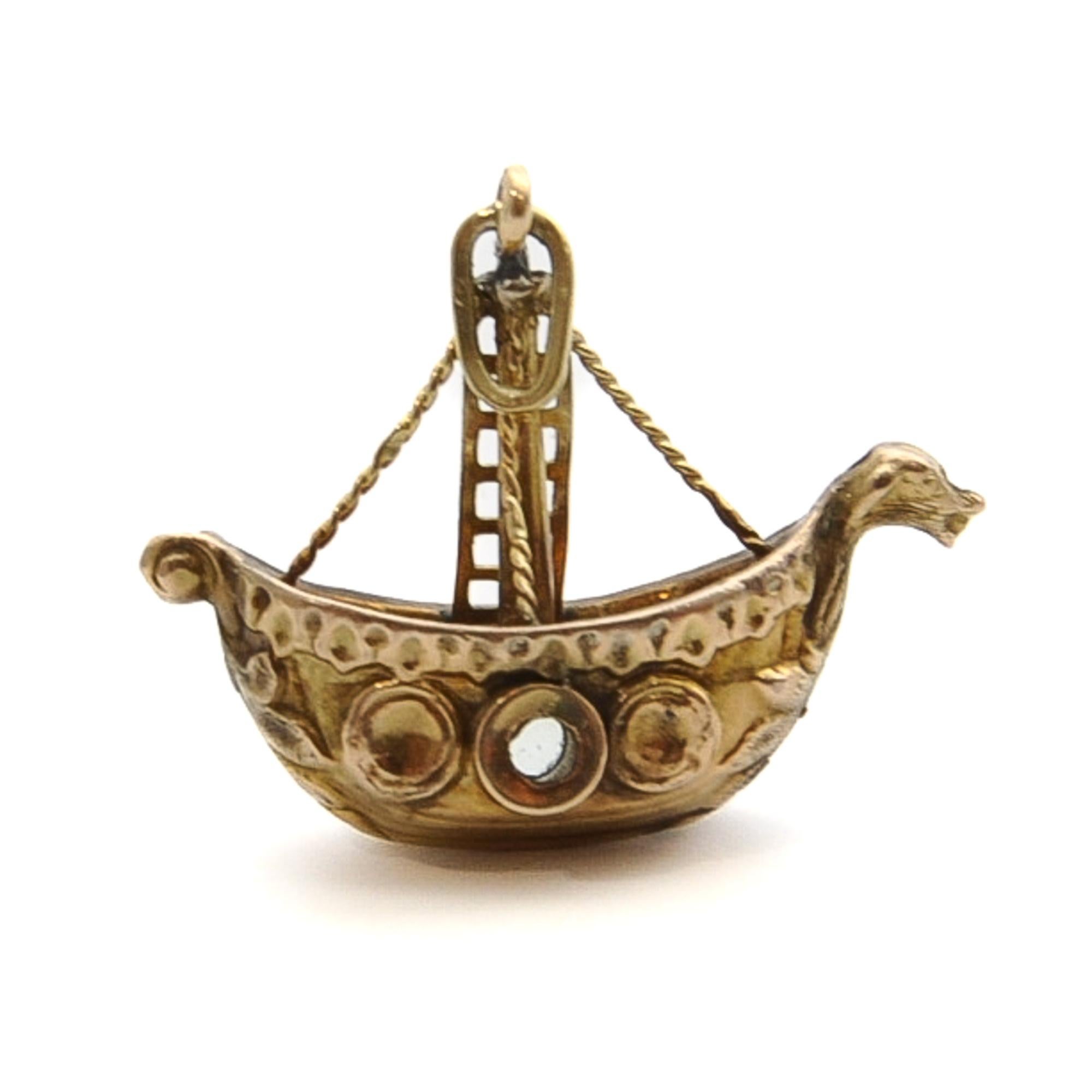Mid-Century 14K Gold Viking Ship Charm Pendant 4