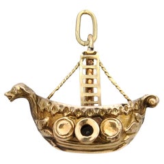 Vintage Mid-Century 14K Gold Viking Ship Charm Pendant