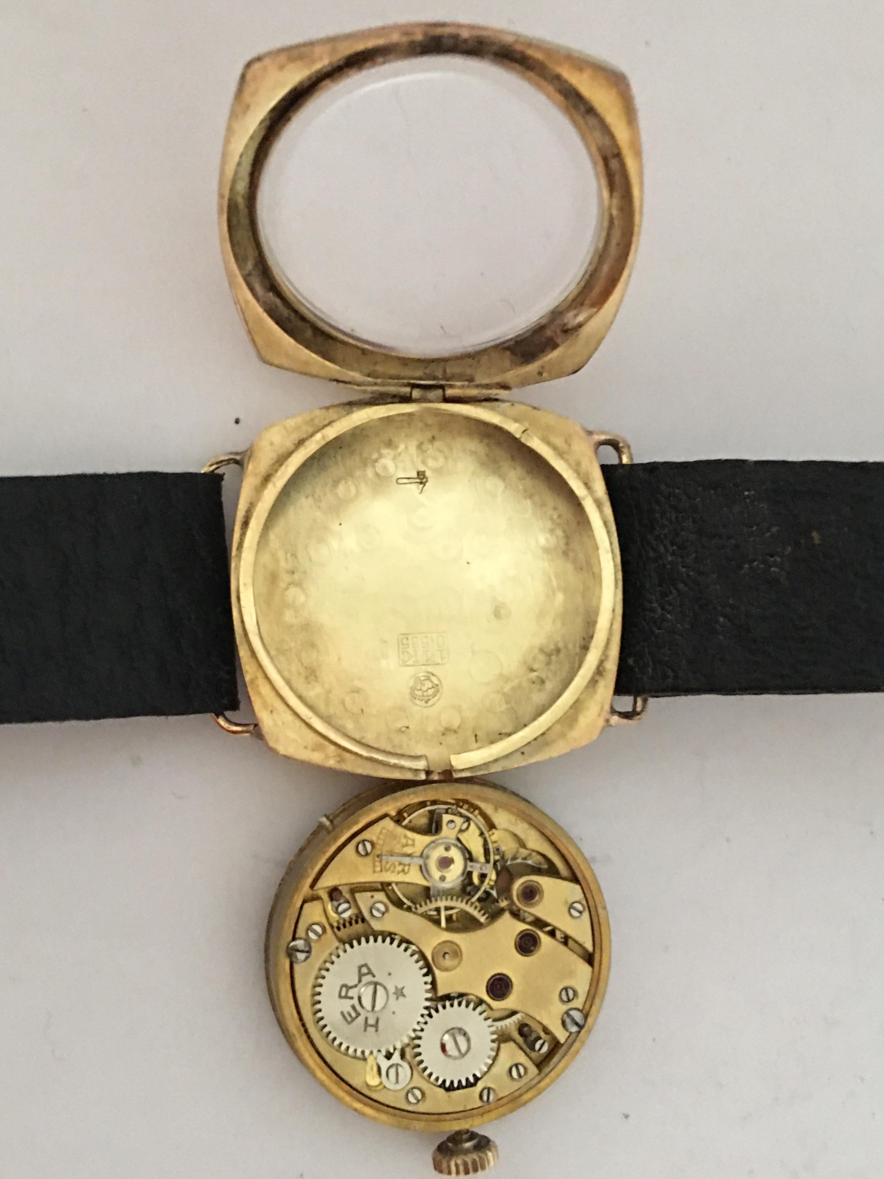 14 Karat Gold Vintage 1950s HERA Swiss Mechanical Watch For Sale 6