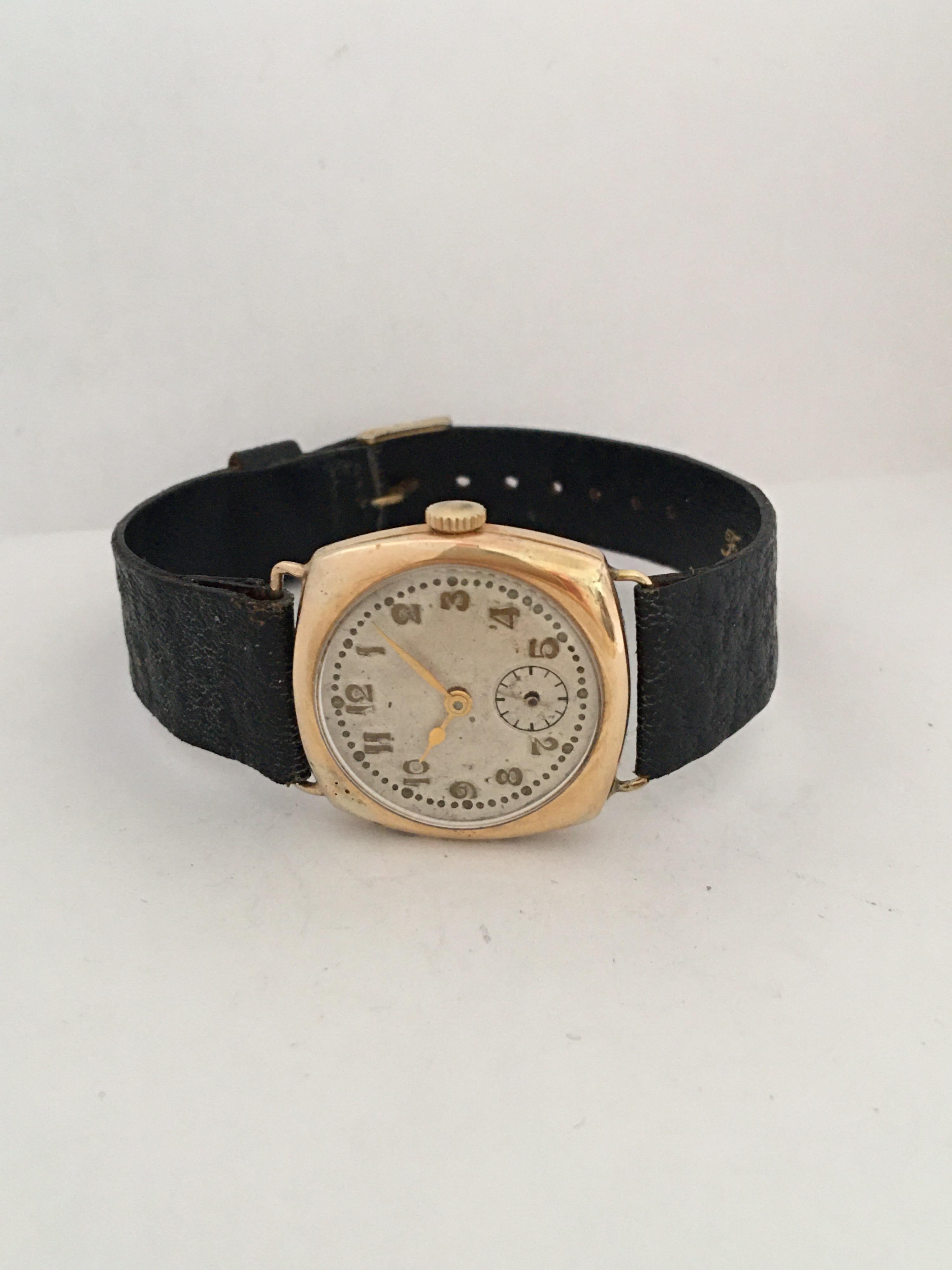 14 Karat Gold Vintage 1950s HERA Swiss Mechanical Watch For Sale 9
