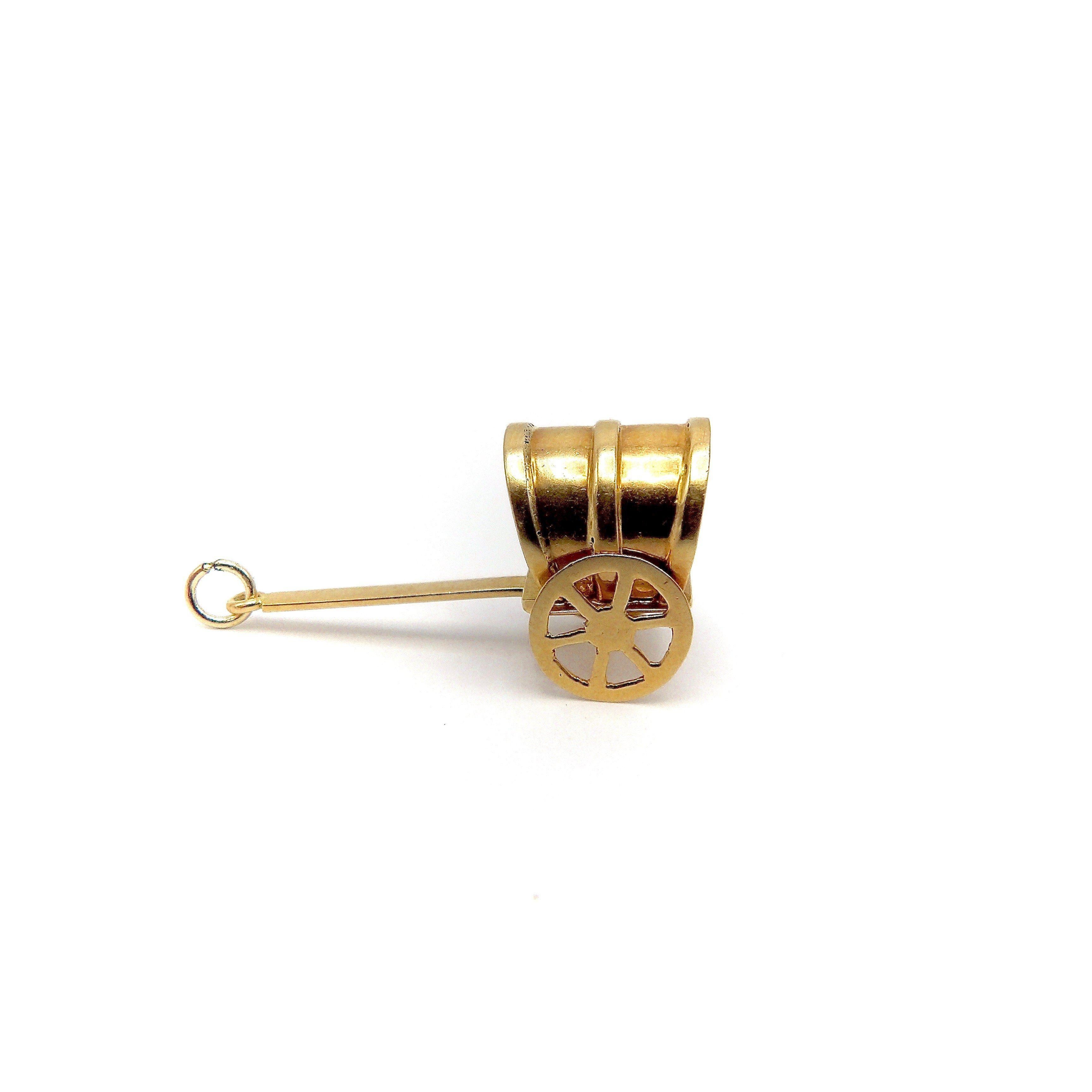 Contemporary 14k Gold Vintage American Covered Wagon Charm For Sale