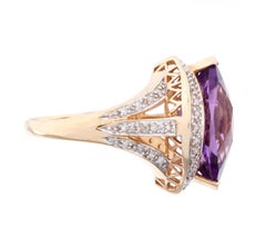 14K Gold Vintage Amethyst and Diamond Cocktail Ring