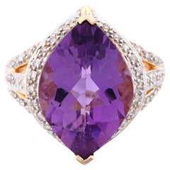 14K Gold Vintage Amethyst and Diamond Cocktail Ring