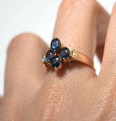 14k Gold Vintage Blue Sapphire Diamond Flower Cluster Ring Size 6 / M