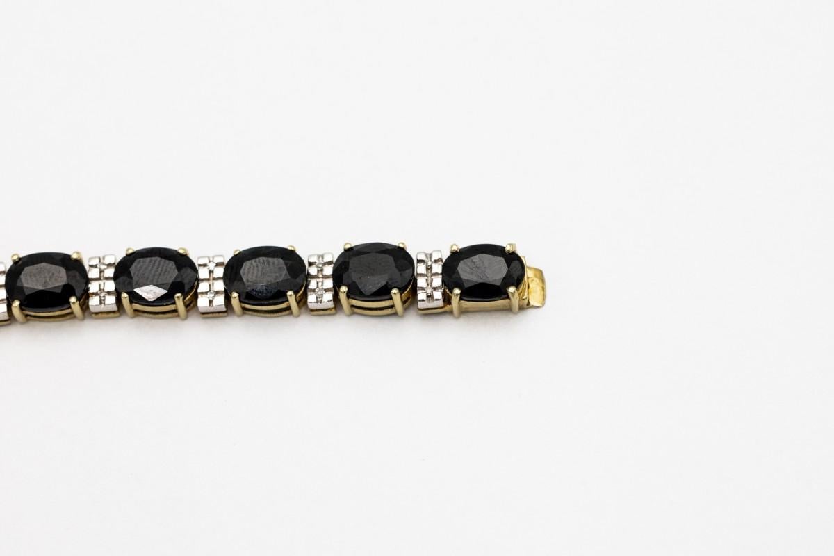 14K gold vintage tennis bracelet with sapphires and diamonds In Good Condition In Chorzów, PL