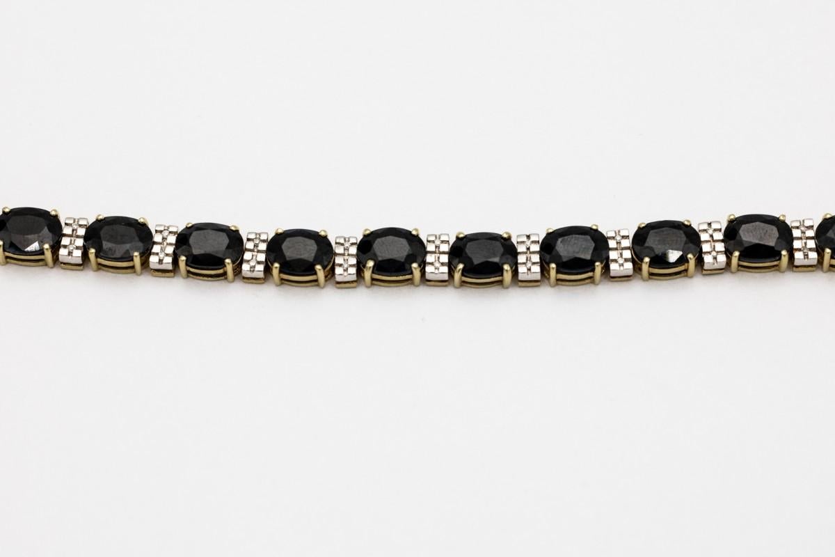 Women's or Men's 14K gold vintage tennis bracelet with sapphires and diamonds