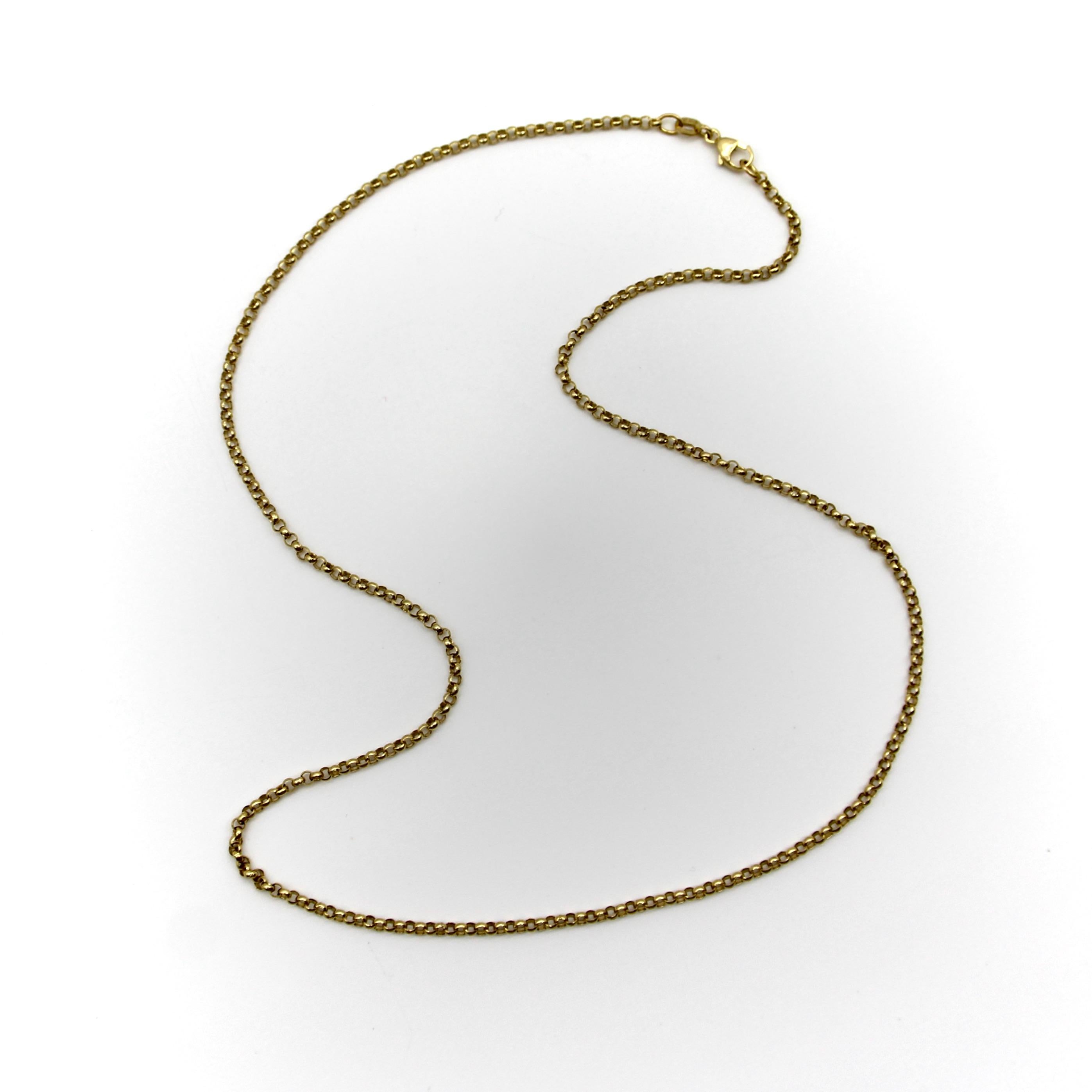 Circa the 1980’s, this 14k gold belcher link chain is a staple in any jewelry collection. The circular links catch the light and have beautiful visual texture—great with a pendant or worn alone. This is a vintage piece, yet is reminiscent of a