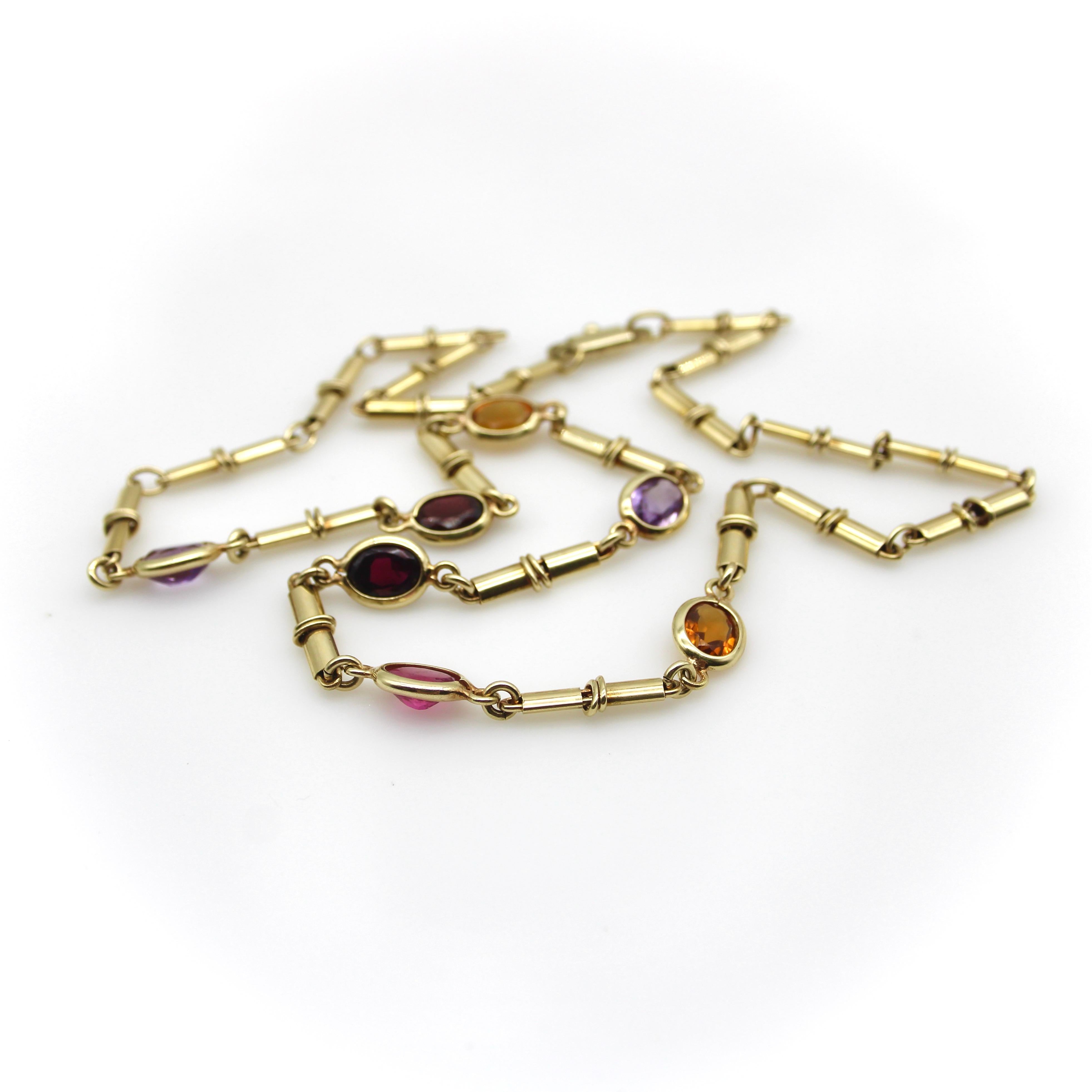 Modern 14K Gold Vintage Italian Multi-Gemstone Necklace  For Sale