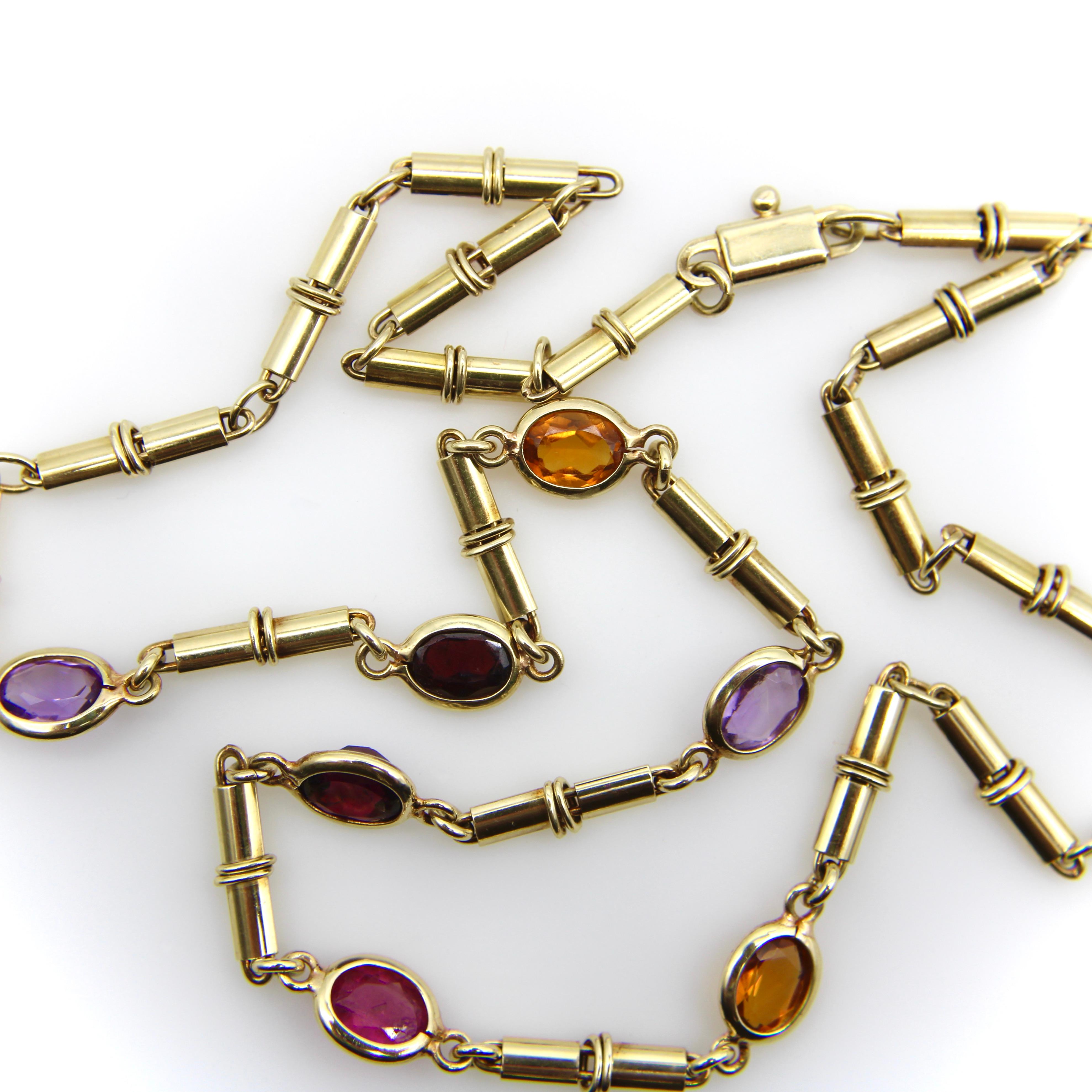 Oval Cut 14K Gold Vintage Italian Multi-Gemstone Necklace  For Sale