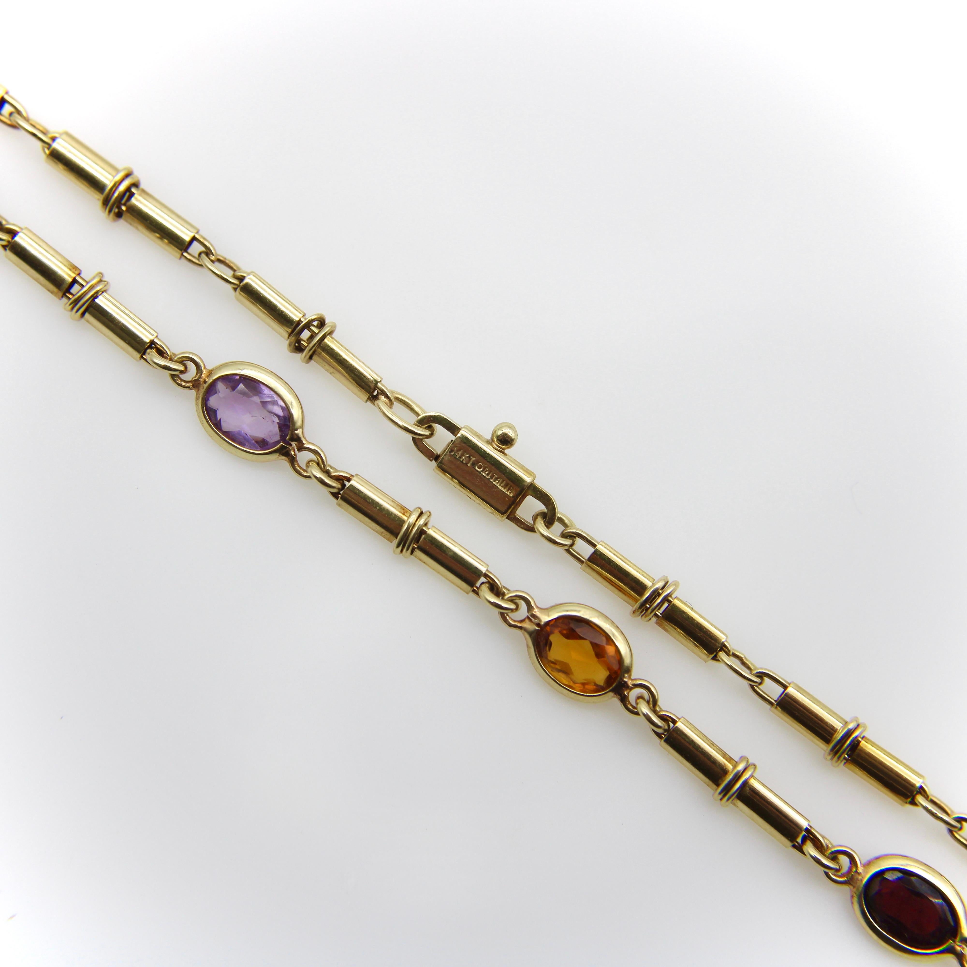 14K Gold Vintage Italian Multi-Gemstone Necklace  In Good Condition For Sale In Venice, CA