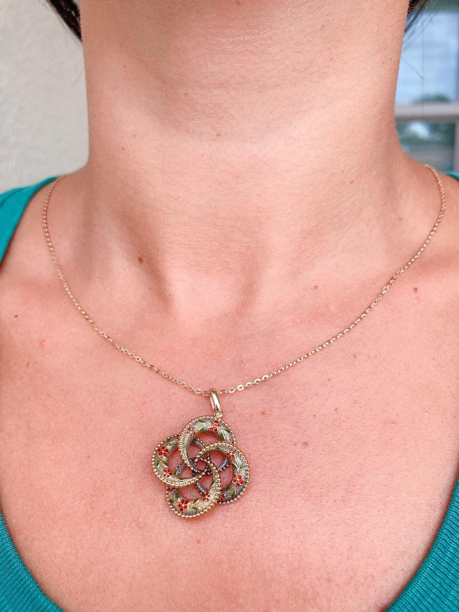14k Gold Vintage Lover's Knot Enamel Pin Converted Pendant Charm R4141 In New Condition For Sale In Osprey, FL