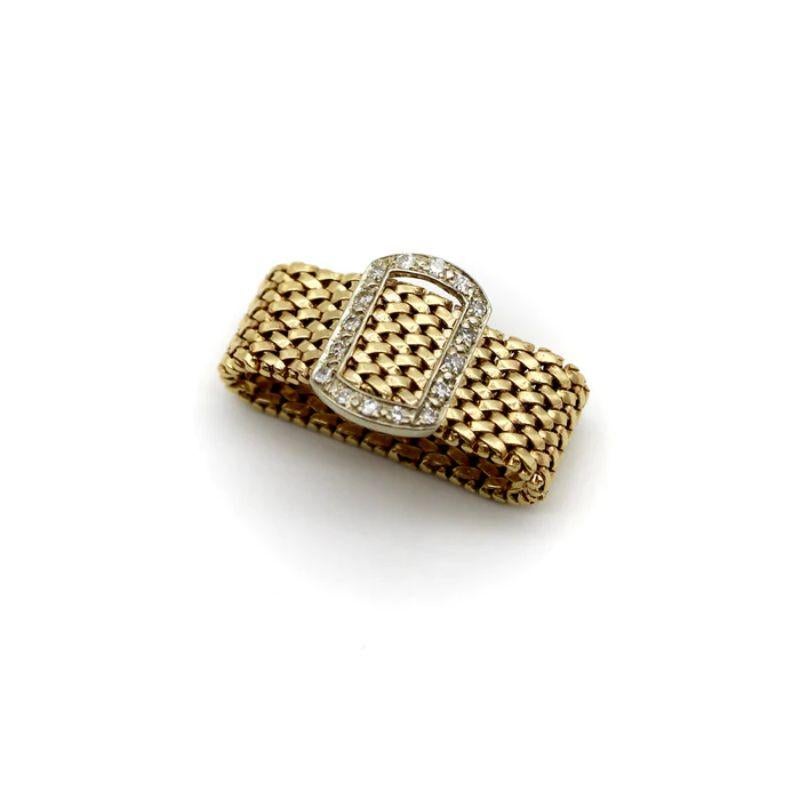 14 Karat Gold Vintage Mesh Diamant-Schnalle-Ring (Einfacher Schliff) im Angebot