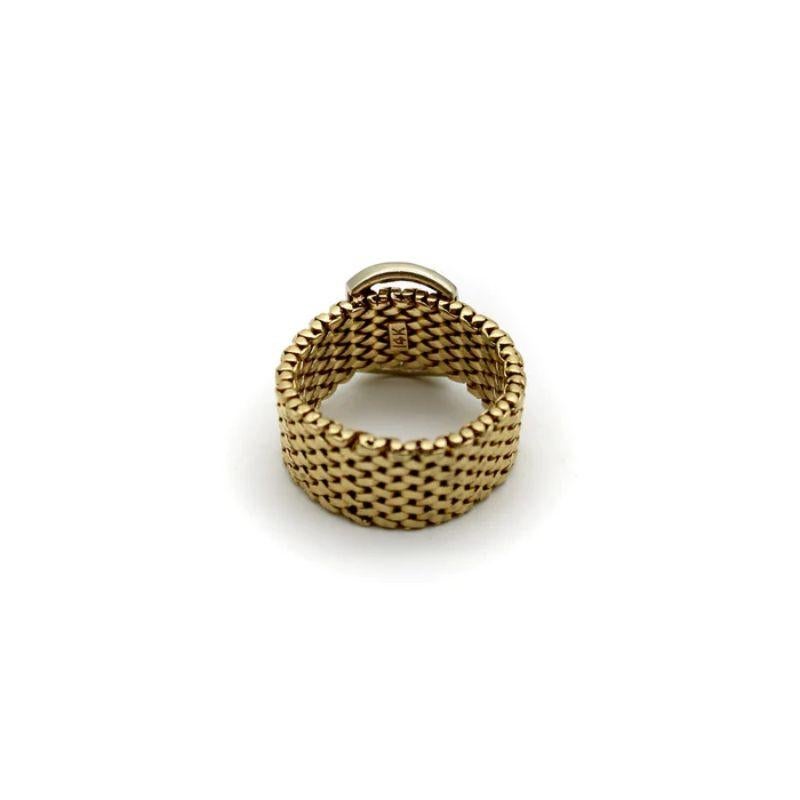 Single Cut 14K Gold Vintage Mesh Diamond Buckle Ring For Sale