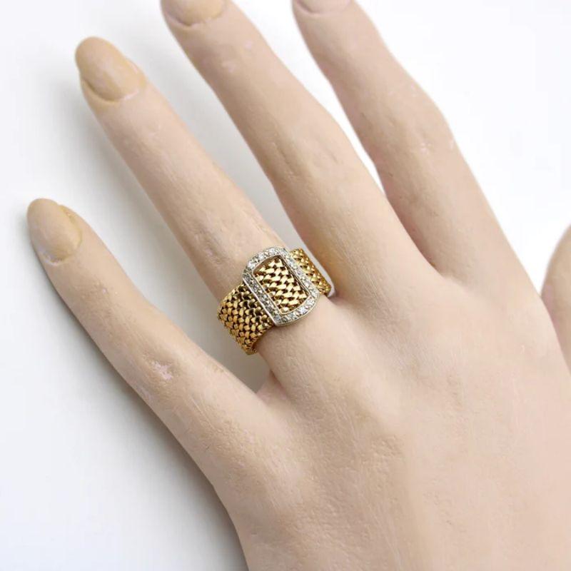14K Gold Vintage Mesh Diamond Buckle Ring In Good Condition In Venice, CA