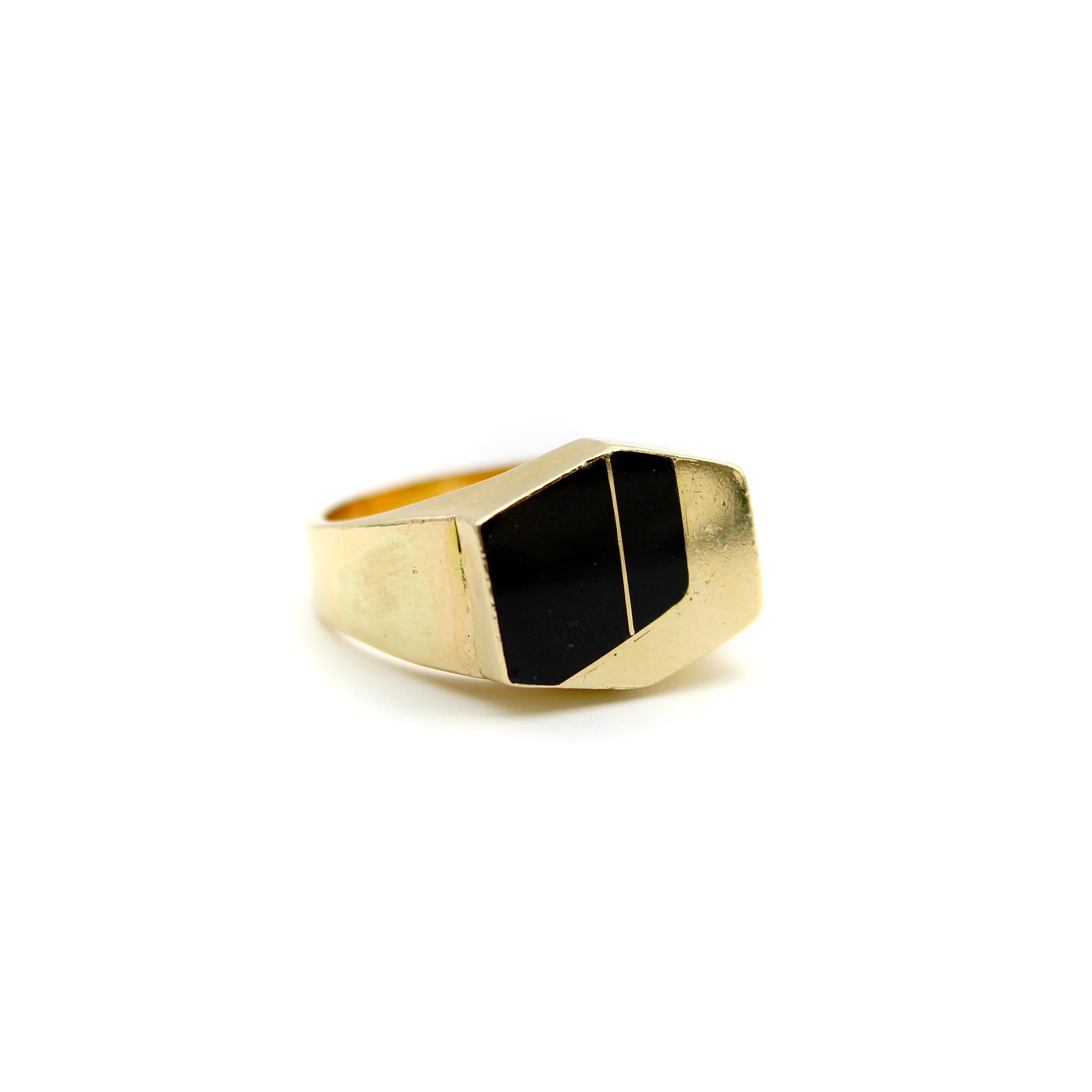 14K Gold Vintage Modernistischer Onyx-Ring mit Intarsien im Zustand „Gut“ in Venice, CA
