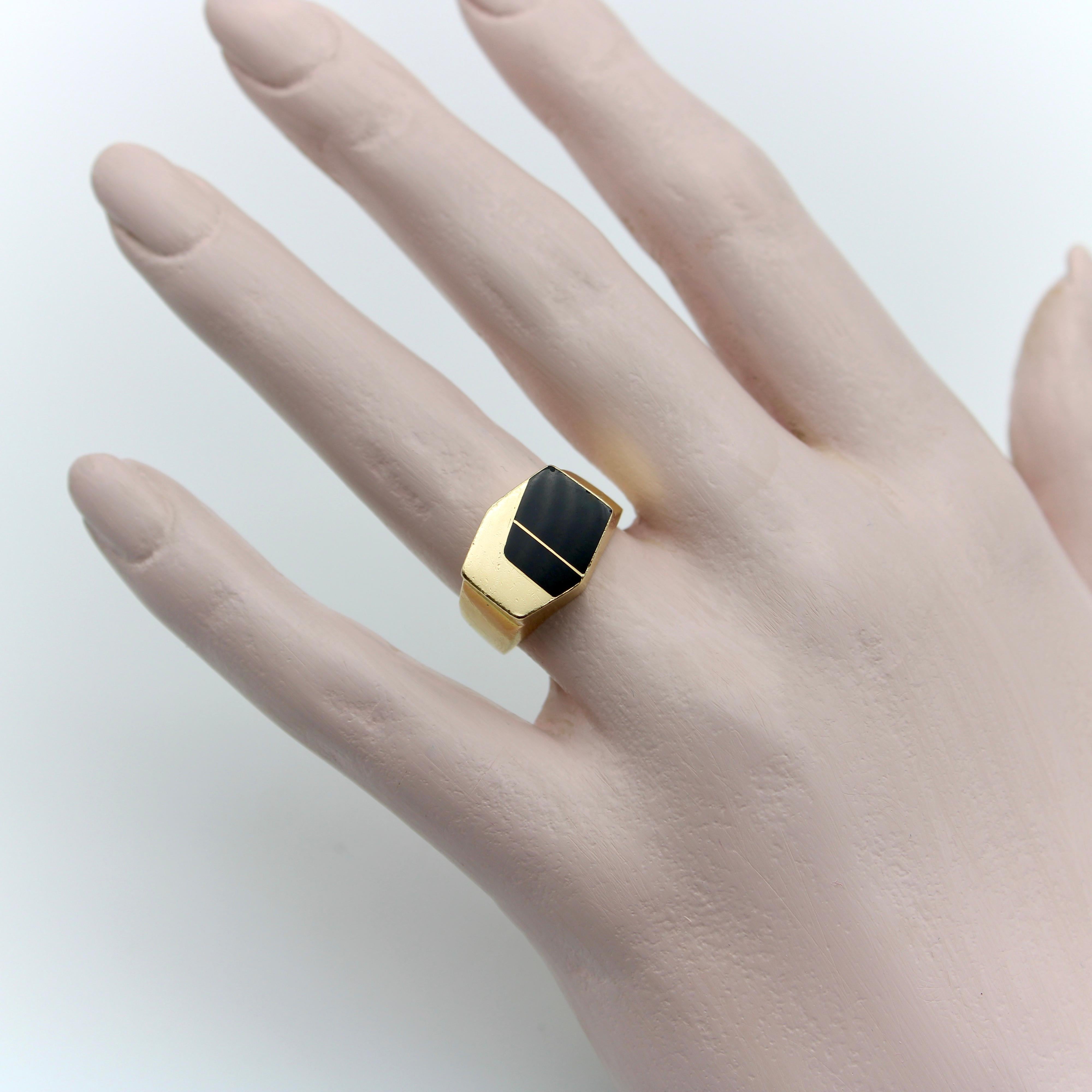 14K Gold Vintage Modernistischer Onyx-Ring mit Intarsien für Damen oder Herren