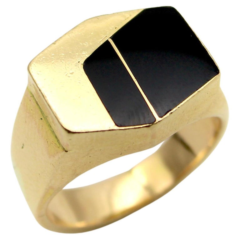 14K Gold Vintage Modernist Inlaid Onyx Ring For Sale at 1stDibs