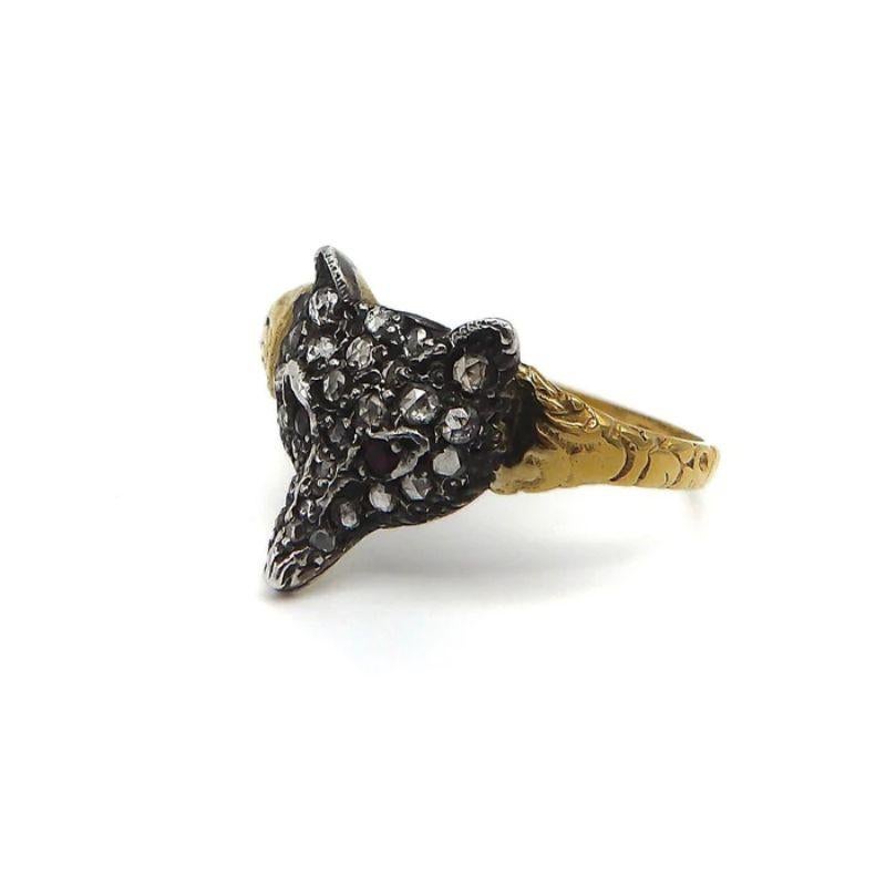 14k Gold Vintage Pavé-Diamant- und Rubin-Fischkopf-Ring (Edwardian) im Angebot