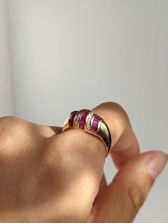 14K Gold Vintage Pink Ruby Diamond Mid Century Bombe Dome Ring Channel Set 7.5