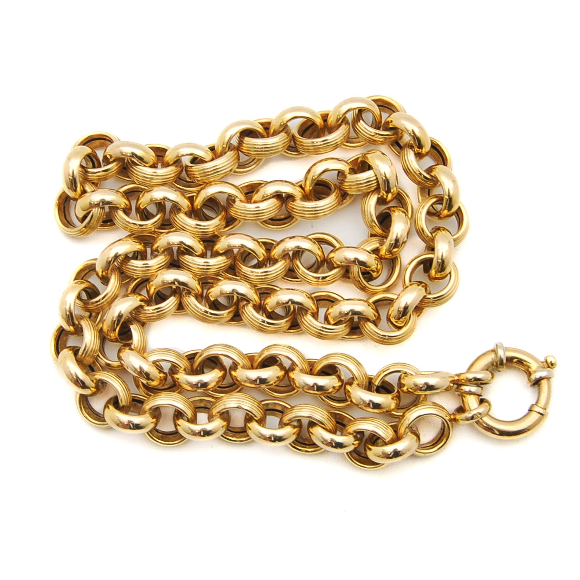 14K Gold Vintage Rolo Link Belcher Chain Necklace In Good Condition In Rotterdam, NL