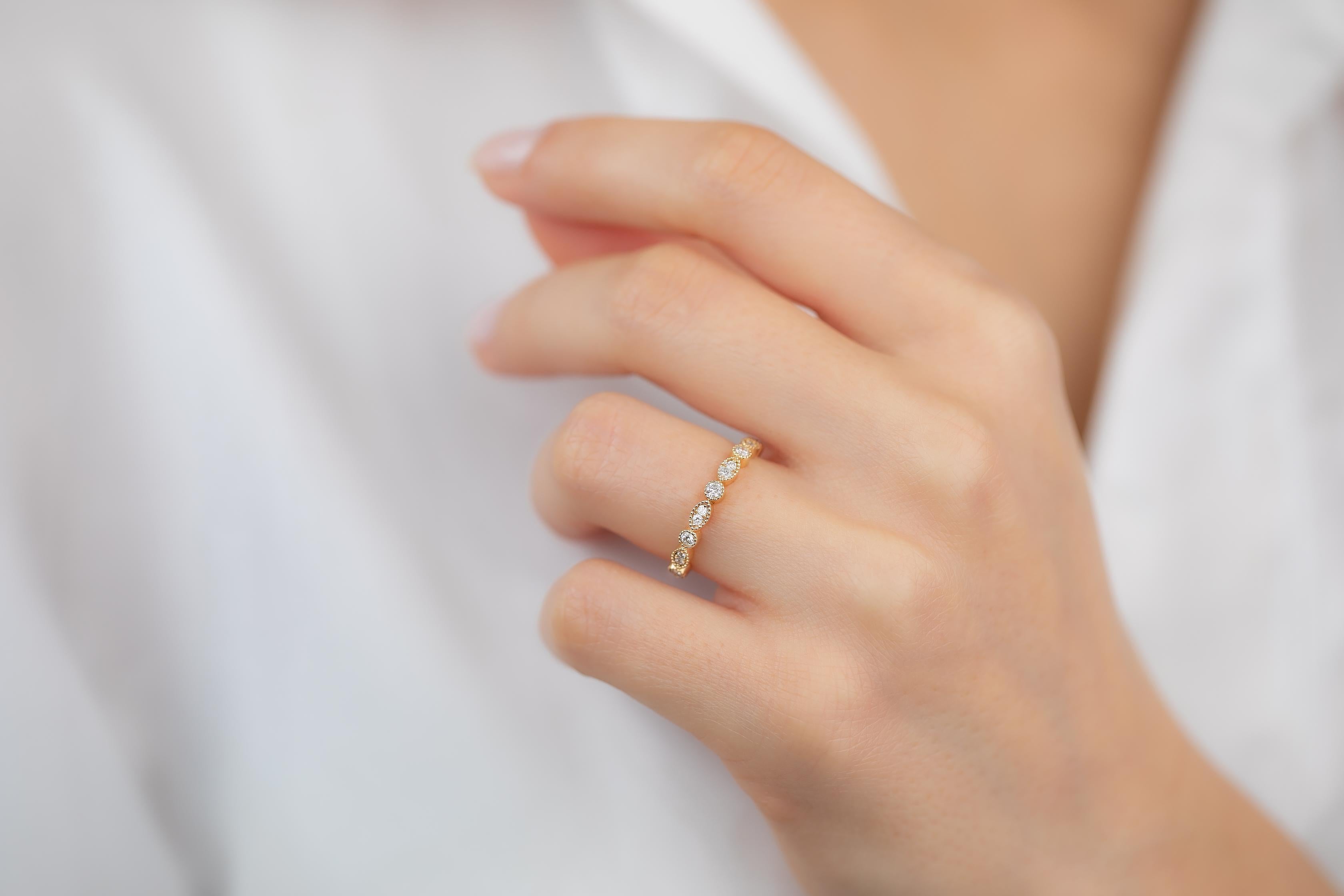 14K Gold Vintage Style 0.32 Ct. Diamond Wedding Band 5