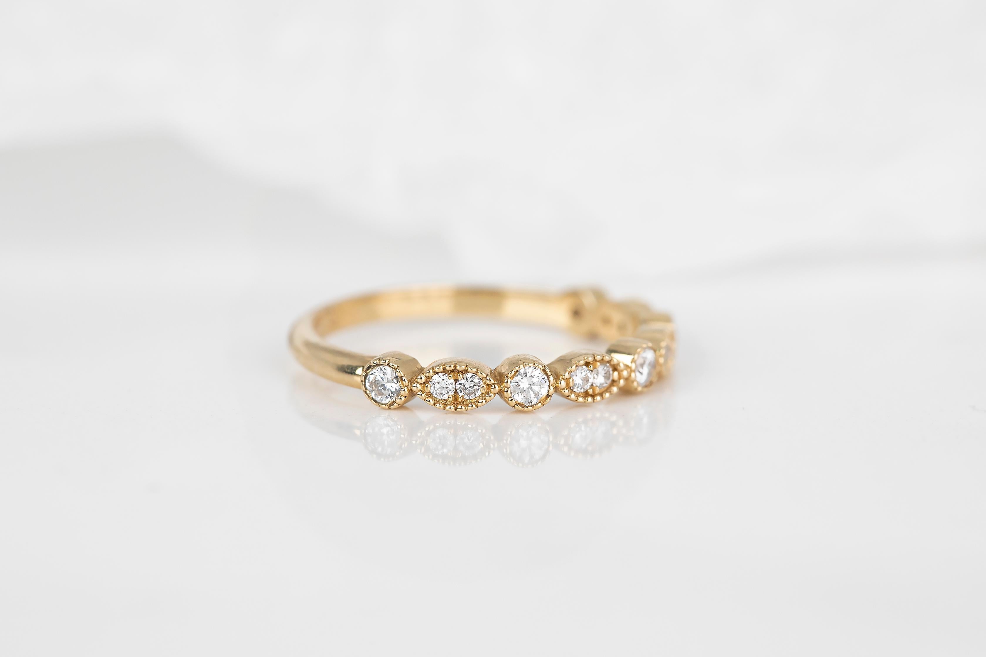 14K Gold Vintage Style 0.32 Ct. Diamond Wedding Band 8