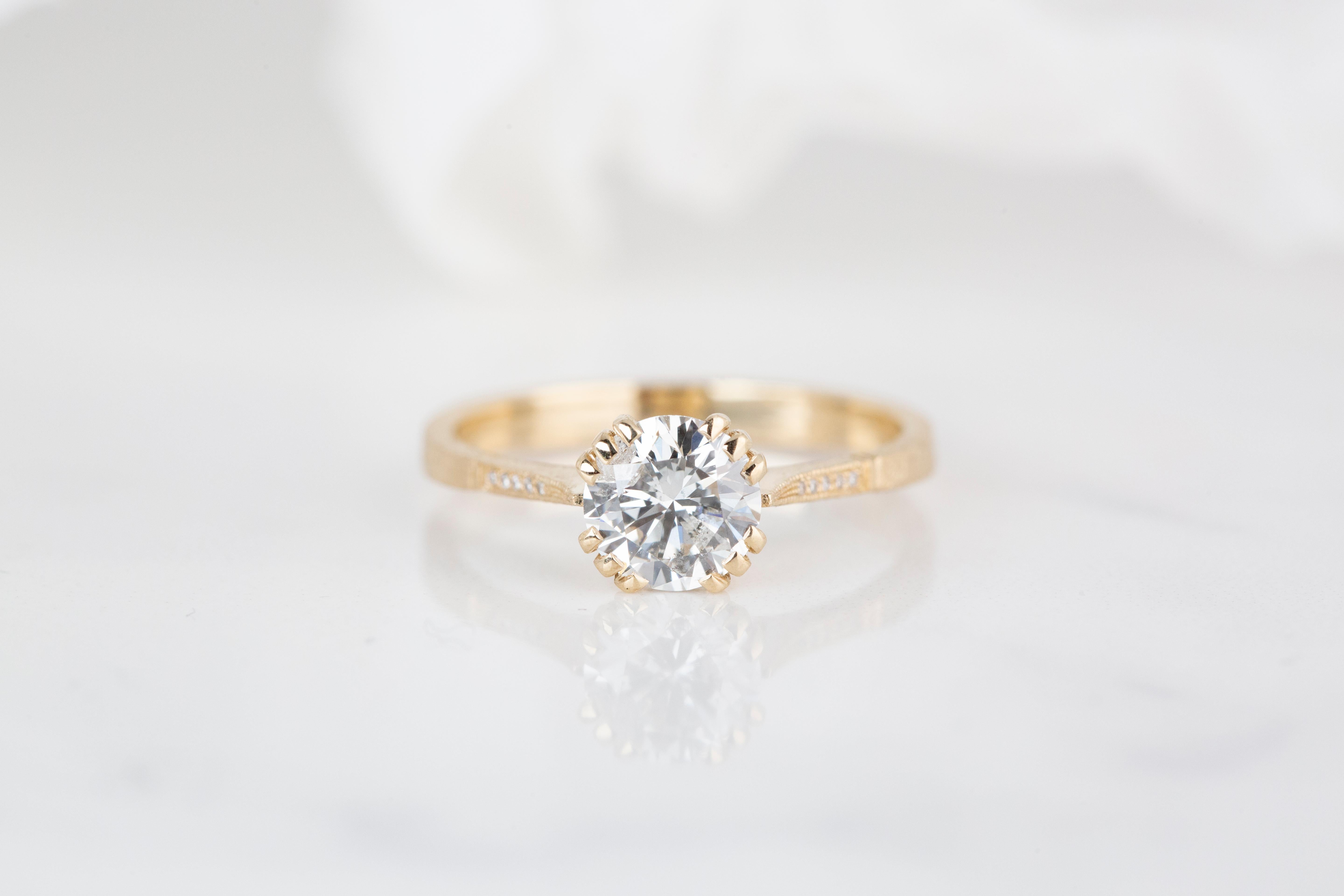 Oro 14K Estilo Vintage 1,02 ct. Anillo de compromiso solitario de diamantes - Anillo de novia  2