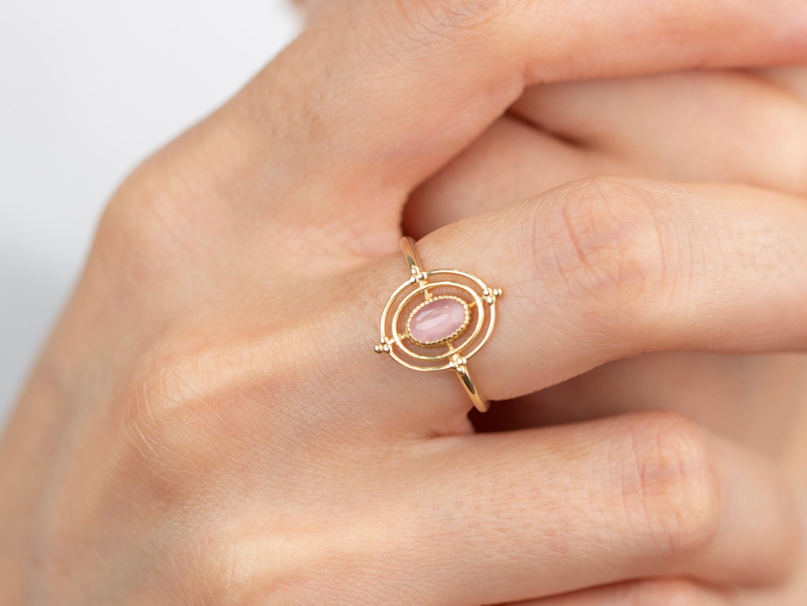 For Sale:  14K Gold Vintage Style Oval Cut Pink Quartz Ring 2