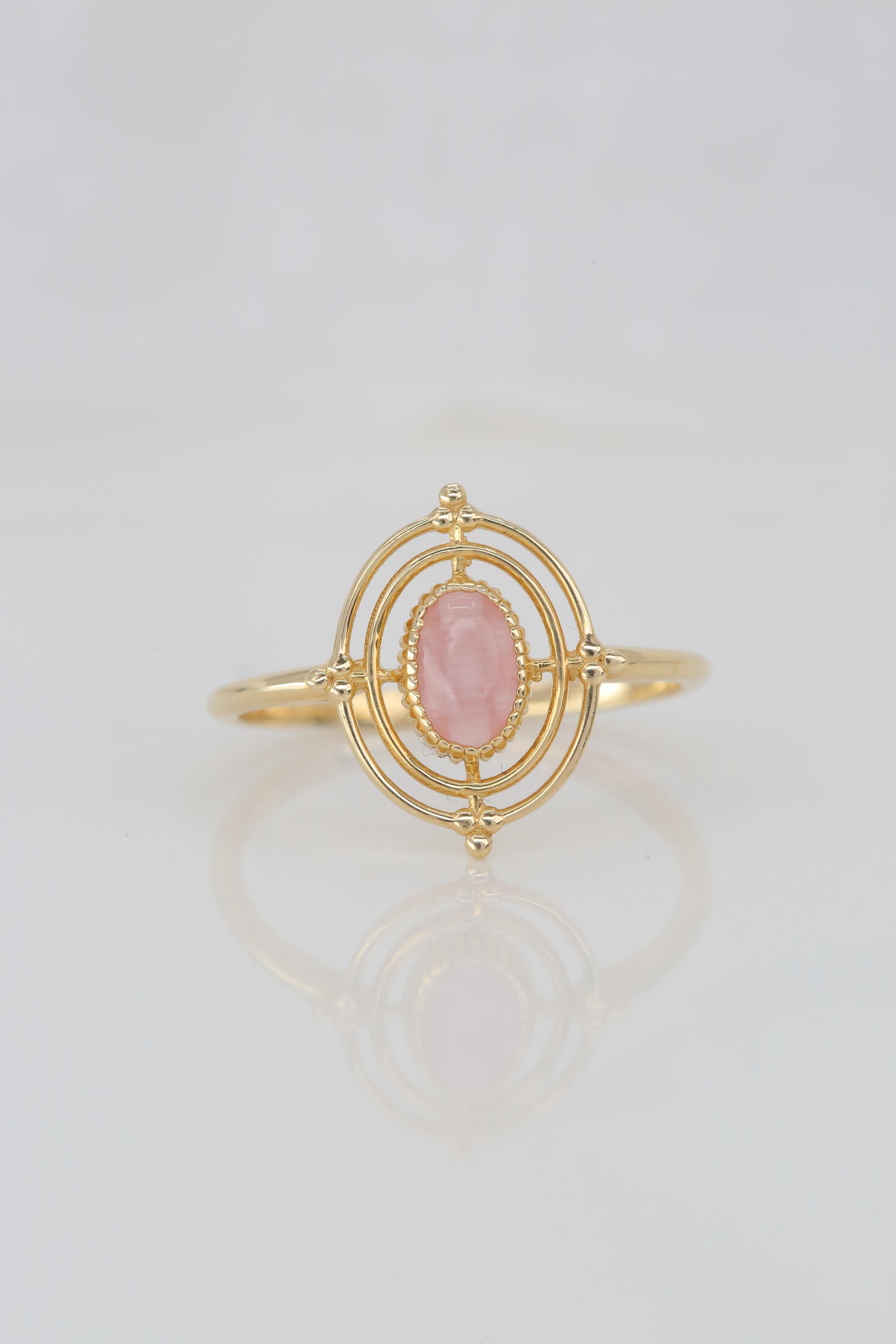 For Sale:  14K Gold Vintage Style Oval Cut Pink Quartz Ring 6