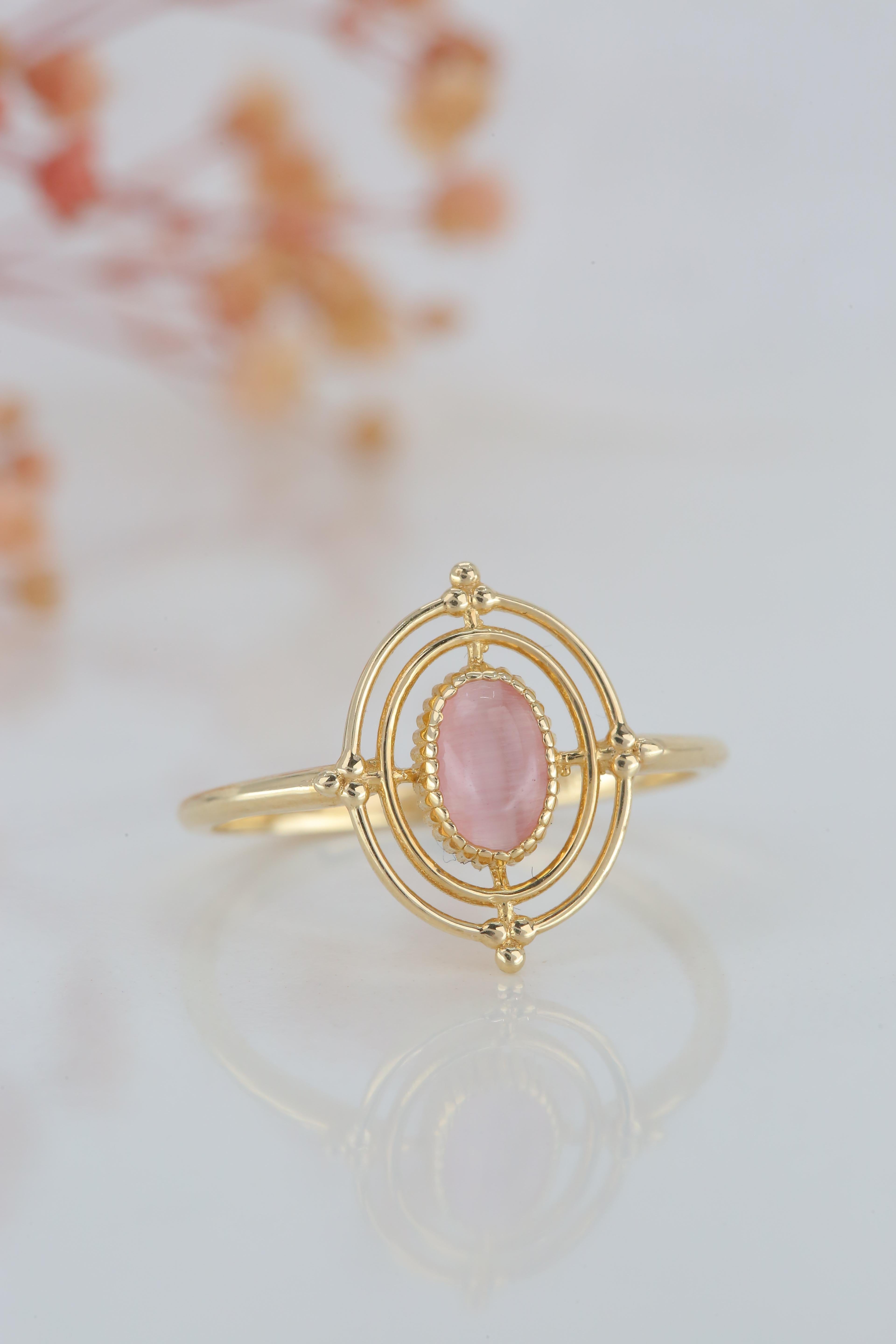 For Sale:  14K Gold Vintage Style Oval Cut Pink Quartz Ring 7