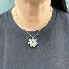 14k Gold Violet Flower Diamond Seed Pearl Pendant Brooch Necklace