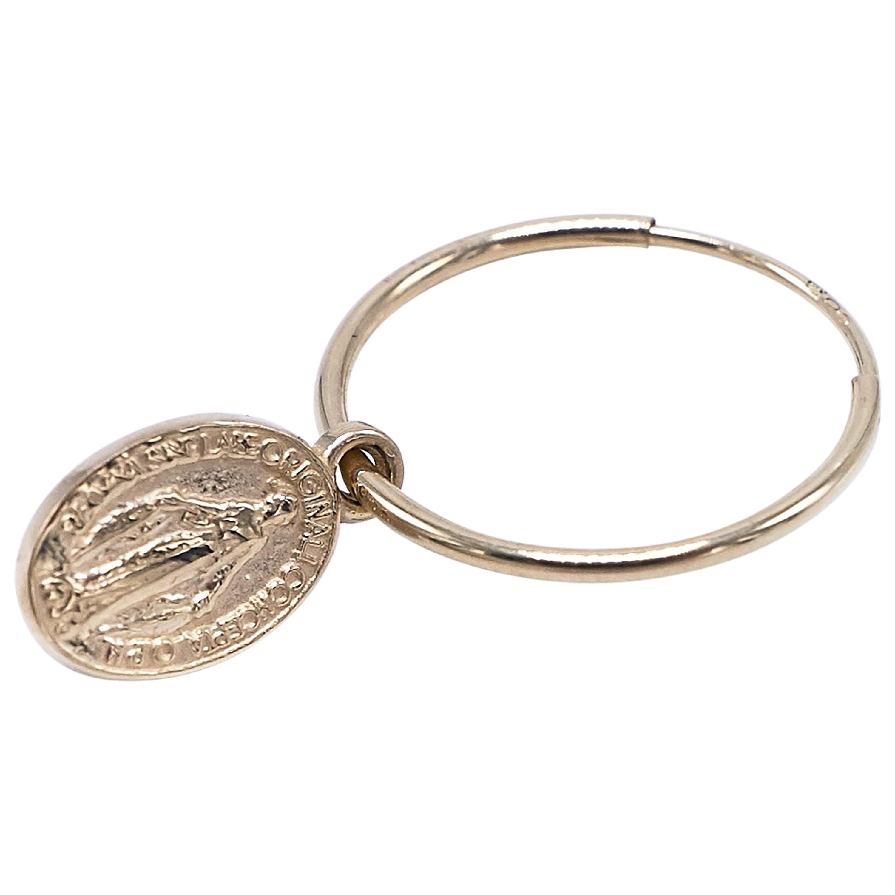 Gold Virgin Mary Earring Miraculous Medal Hoop Catholic For Sale