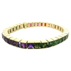 14k Gold Vivid Genuine Gradient Multicolor Square Schritt Edelstein Linie Armband