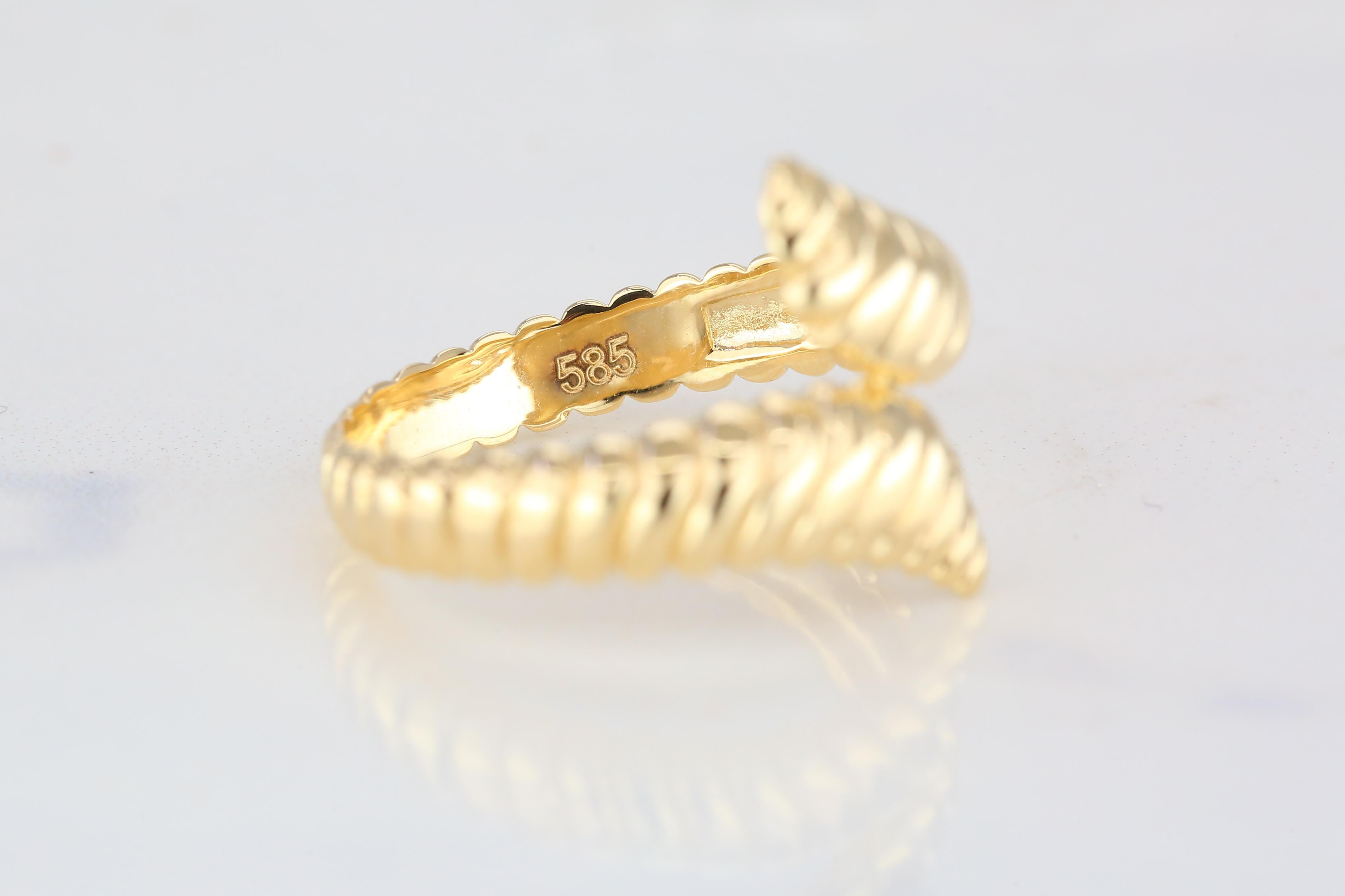 For Sale:  14K Gold Wavy Dome Ring, 14K Gold Croissant Ring, Wavy Croissant Ring 8